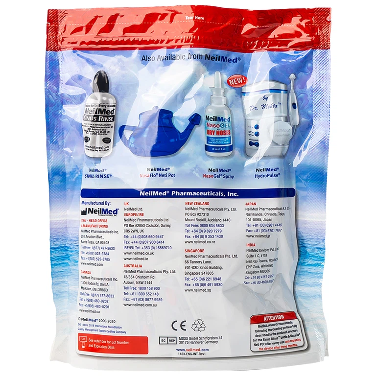 Gói hỗn hợp pha dung dịch rửa mũi NeilMed Sinus Rinse giảm và ngăn ngừa các chứng viêm mũi dị ứng (120 gói)