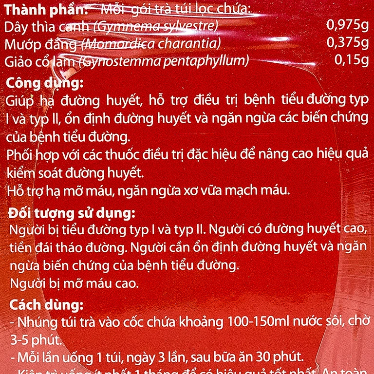 Trà Diabetna hỗ trợ giảm đường huyết và các biến chứng tim mạch dùng cho người tiểu đường (25 gói x 1,5g)