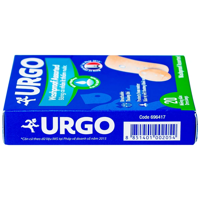Băng cá nhân ít thấm nước Urgo Washproof Assorted bảo vệ vết thương khỏi nước (20 miếng)