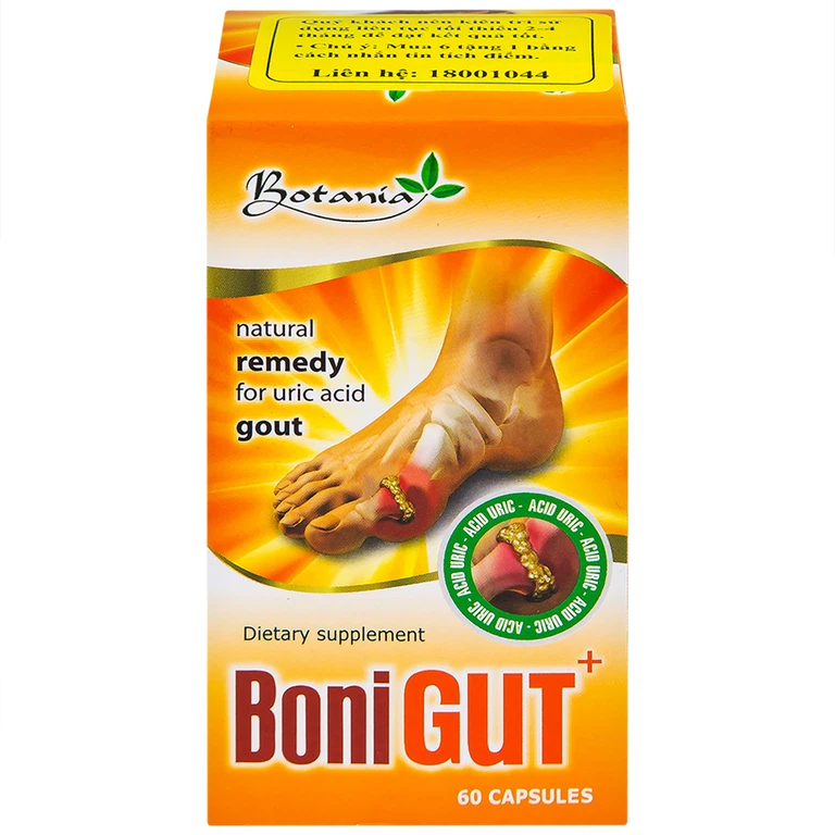 Viên uống BoniGut Botania giảm nồng độ acid uric trong máu, hỗ trợ điều trị bệnh gout (60 viên)