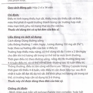 Thuốc Ferricure 150mg Trenker điều trị thiếu sắt, thiếu máu do thiếu sắt (2 vỉ x 14 viên)