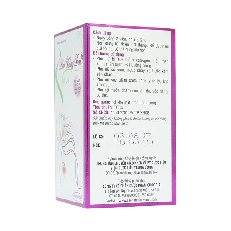 Viên uống Đào Hồng Đơn Venus Nafaco hỗ trợ cải thiện thiếu hụt nội tiết tố nữ (60 viên)