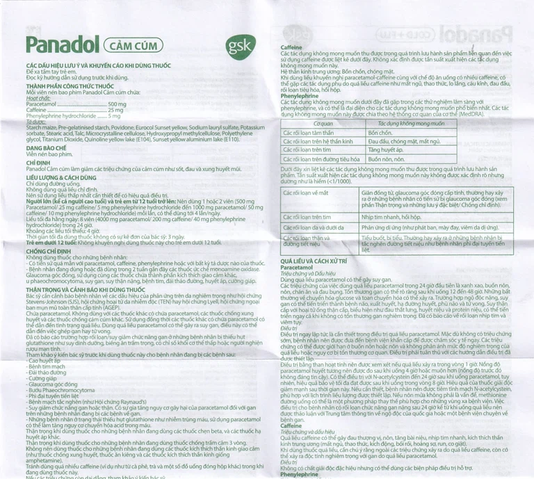 Viên nén Panadol Cảm Cúm GSK giảm các triệu chứng cảm cúm, sốt, đau và xung huyết mũi (15 vỉ x 12 viên)