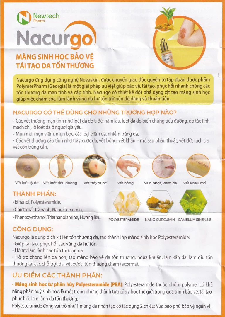 Dung dịch xịt Nacurgo Đại Bắc tạo màng sinh học tái tạo da tổn thương (30ml)