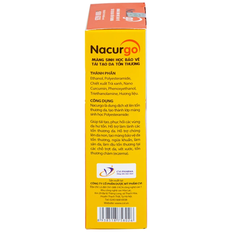 Dung dịch xịt Nacurgo Đại Bắc tạo màng sinh học tái tạo da tổn thương (30ml)
