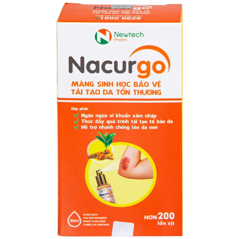 Dung dịch xịt Nacurgo Đại Bắc tạo màng sinh học tái tạo da tổn thương (30ml)