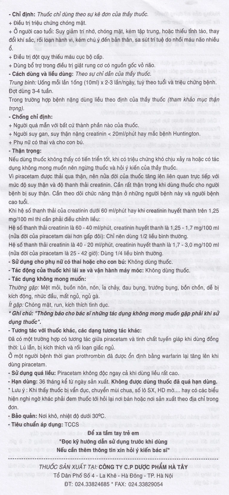 Dung dịch Davinfort 800mg/10ml Hataphar điều trị chứng chóng mặt (20 ống x 10ml)