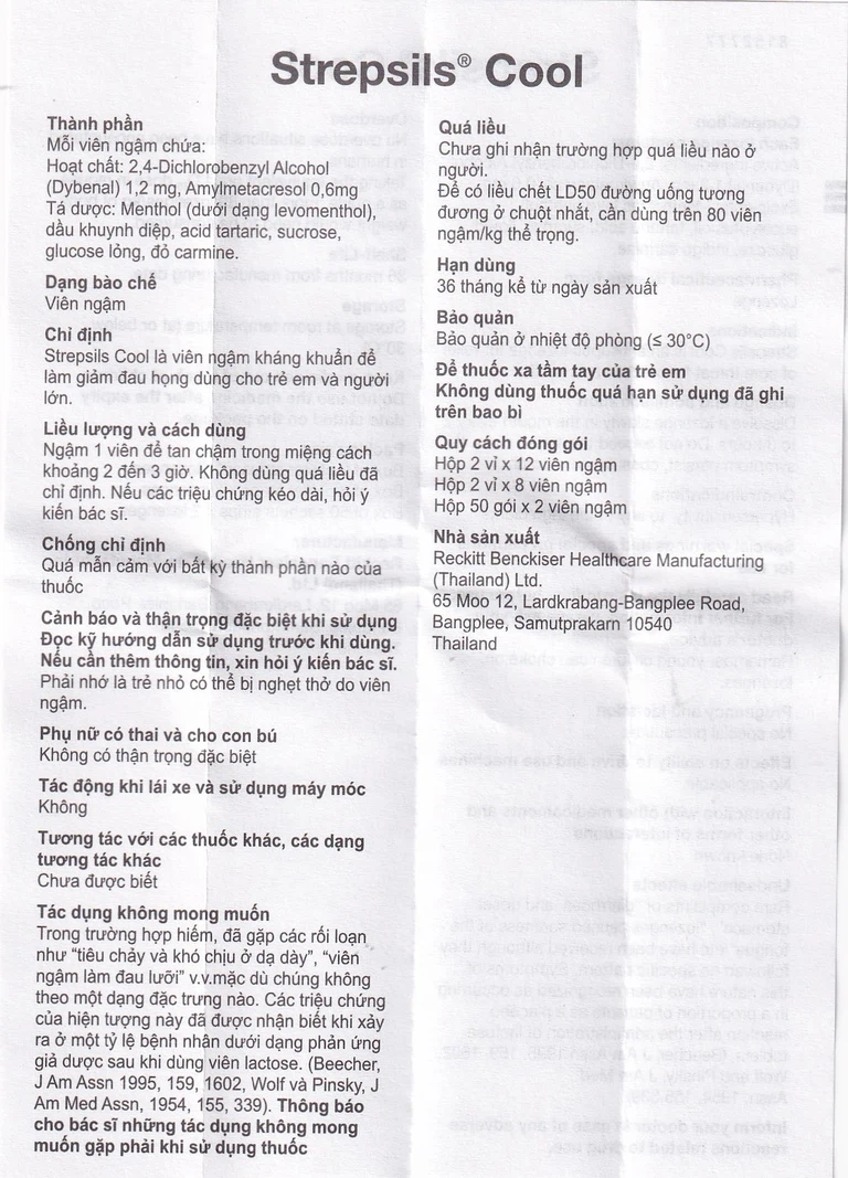 Viên ngậm Strepsils Cool Reckitt Benckiser giảm đau họng (50 gói x 2 viên)