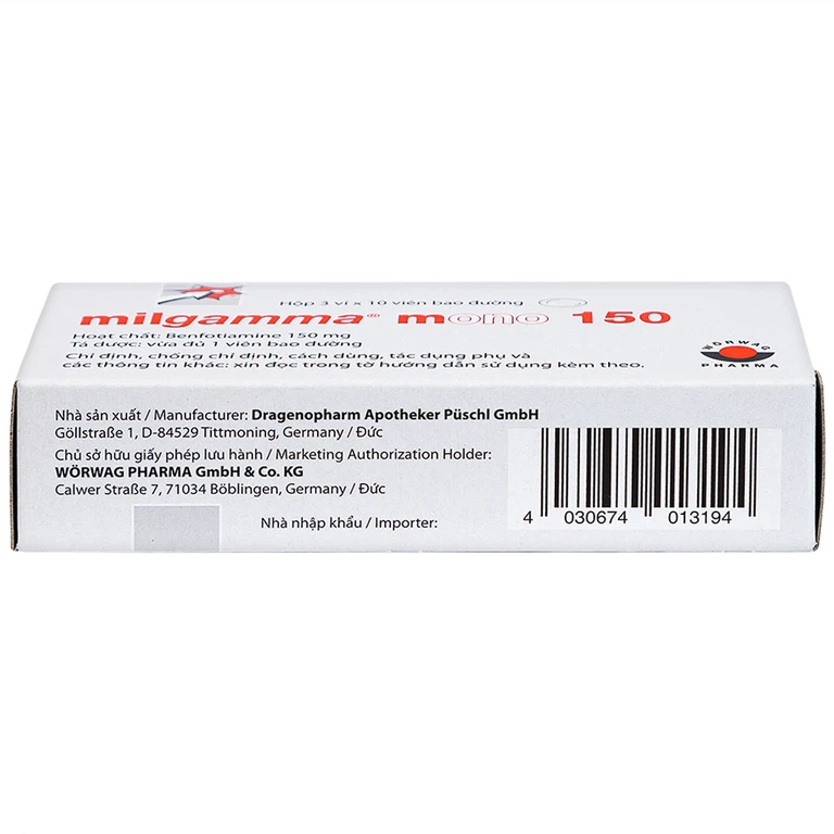 Viên nén Milgamma Mono 150 Dragenopharm điều trị viêm đa dây thần kinh (3 vỉ x 10 viên)