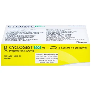 Viên đặt Cyclogest 200mg Actavis điều trị các hội chứng tiền kinh, trầm cảm (3 vỉ x 5 viên)
