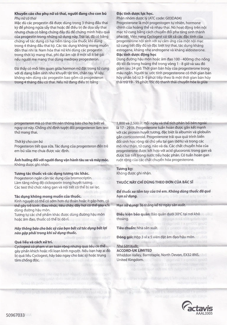 Viên đặt Cyclogest 200mg Actavis điều trị các hội chứng tiền kinh, trầm cảm (3 vỉ x 5 viên)