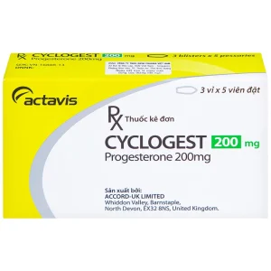 Viên đặt Cyclogest 200mg Actavis điều trị các hội chứng tiền kinh, trầm cảm (3 vỉ x 5 viên)