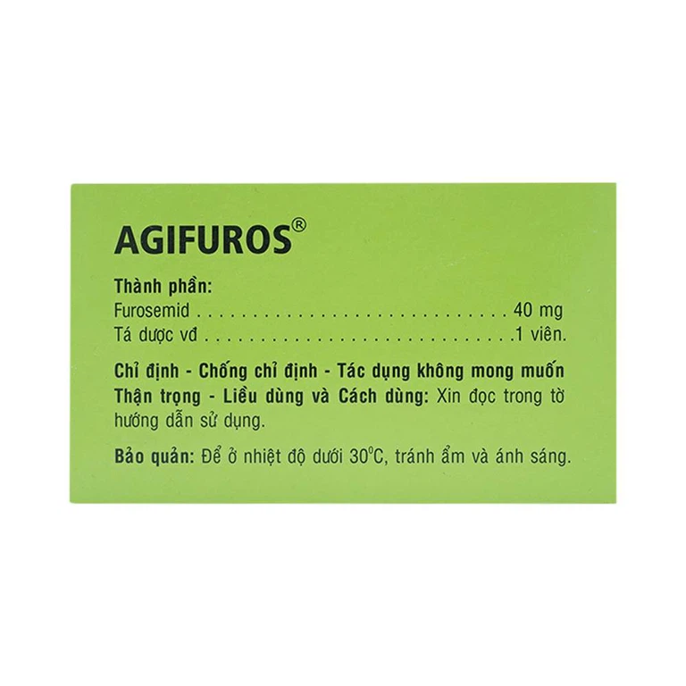 Thuốc Agifuros 40mg Agimexpharm điều trị phù phổi cấp, phù do tim, gan, thận (10 vỉ x 25 viên)