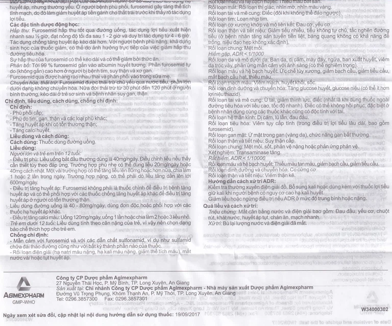 Thuốc Agifuros 40mg Agimexpharm điều trị phù phổi cấp, phù do tim, gan, thận (10 vỉ x 25 viên)