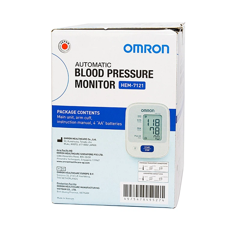 Máy đo huyết áp bắp tay tự động Omron HEM-7121 lưu 30 kết quả đo gần nhất