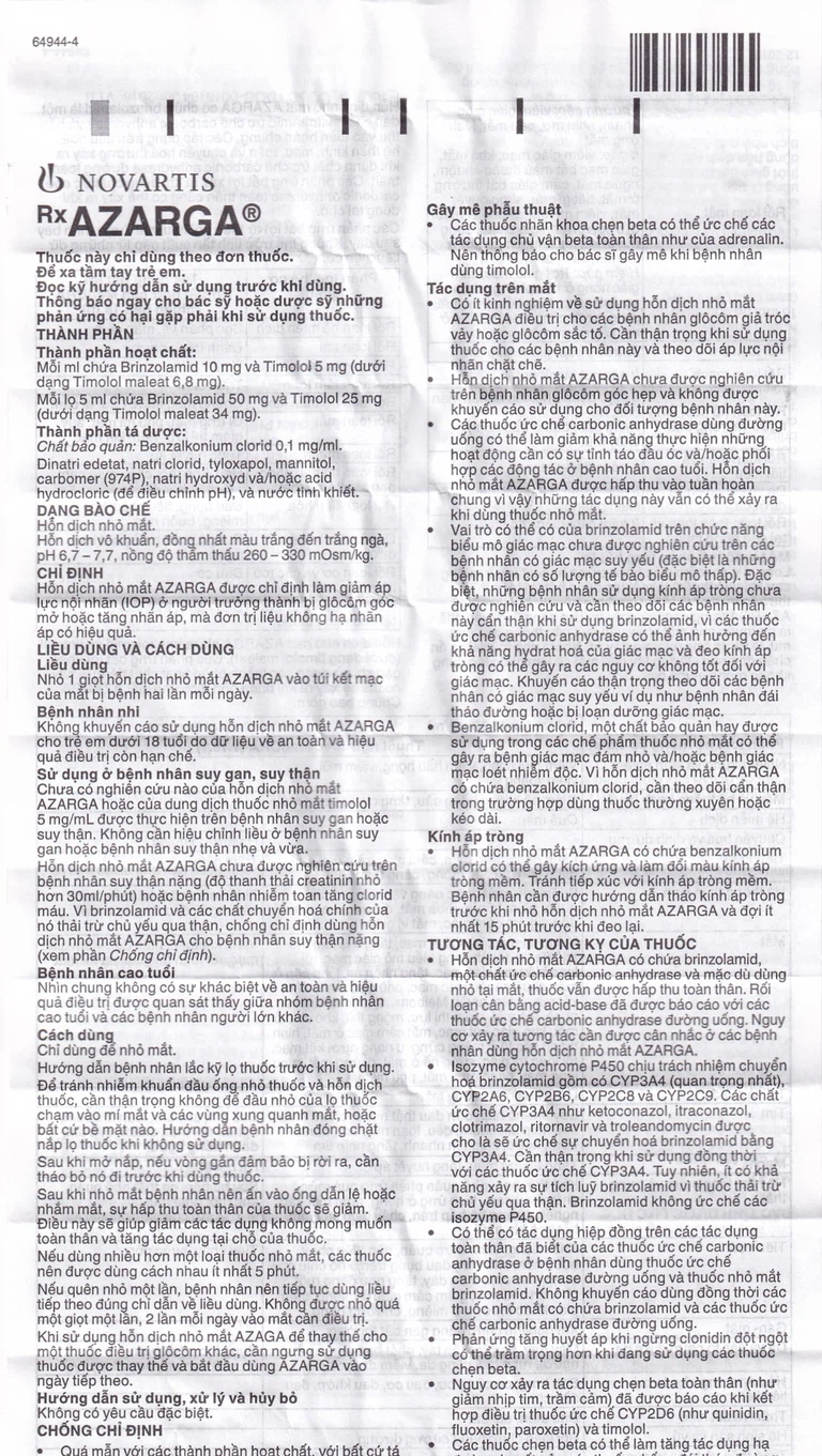 Thuốc nhỏ mắt Azarga Alcon giảm áp lực nội nhãn (5ml)