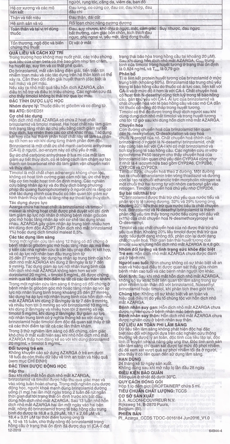 Thuốc nhỏ mắt Azarga Alcon giảm áp lực nội nhãn (5ml)