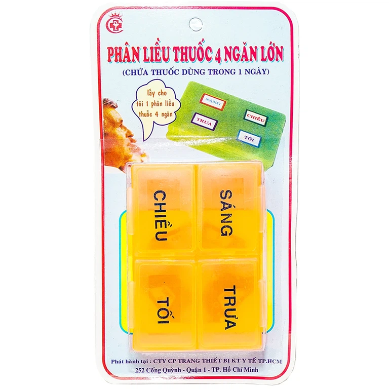 Hộp phân liều thuốc 4 ngăn vuông lớn giúp phân chia liều lượng thuốc trong 1 ngày (1 cái)