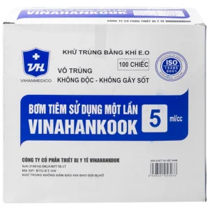 Bơm tiêm sử dụng một lần Vinahankook 5ml/cc được khử trùng bằng khí E.O (100 cái)
