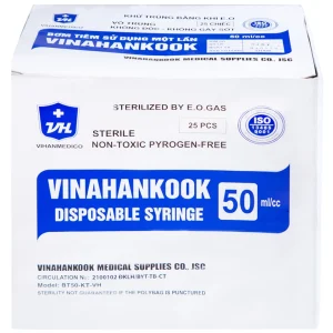 Bơm tiêm sử dụng một lần Vinahankook 50ml/cc được khử trùng bằng khí E.O (25 cái)