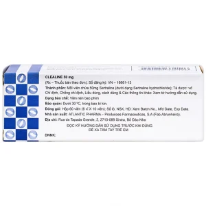 Thuốc Clealine 50mg Atlantic điều trị triệu chứng trầm cảm, rối loạn cưỡng bức ám ảnh (6 vỉ x 10 viên)