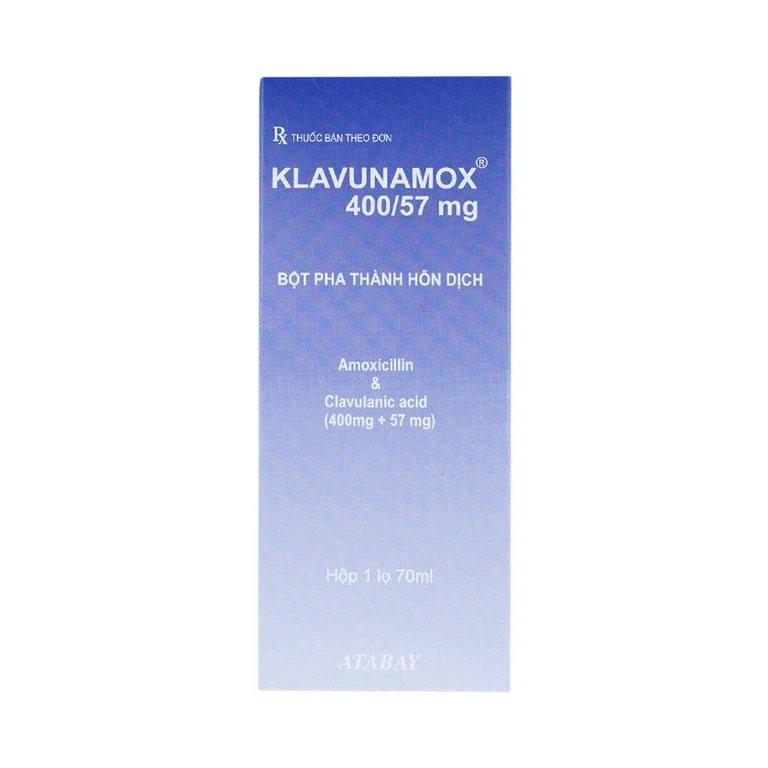 Bột pha hỗn dịch uống Klavunamox 400/57mg Atabay điều trị nhiễm khuẩn nặng đường hô hấp (70ml)