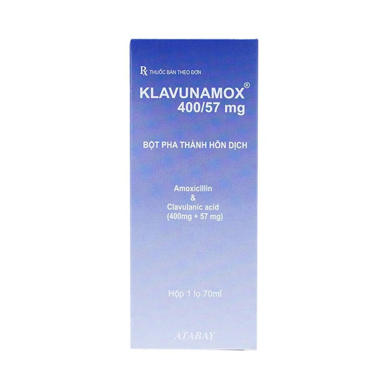 Bột pha hỗn dịch uống Klavunamox 400/57mg Atabay điều trị nhiễm khuẩn nặng đường hô hấp (70ml)