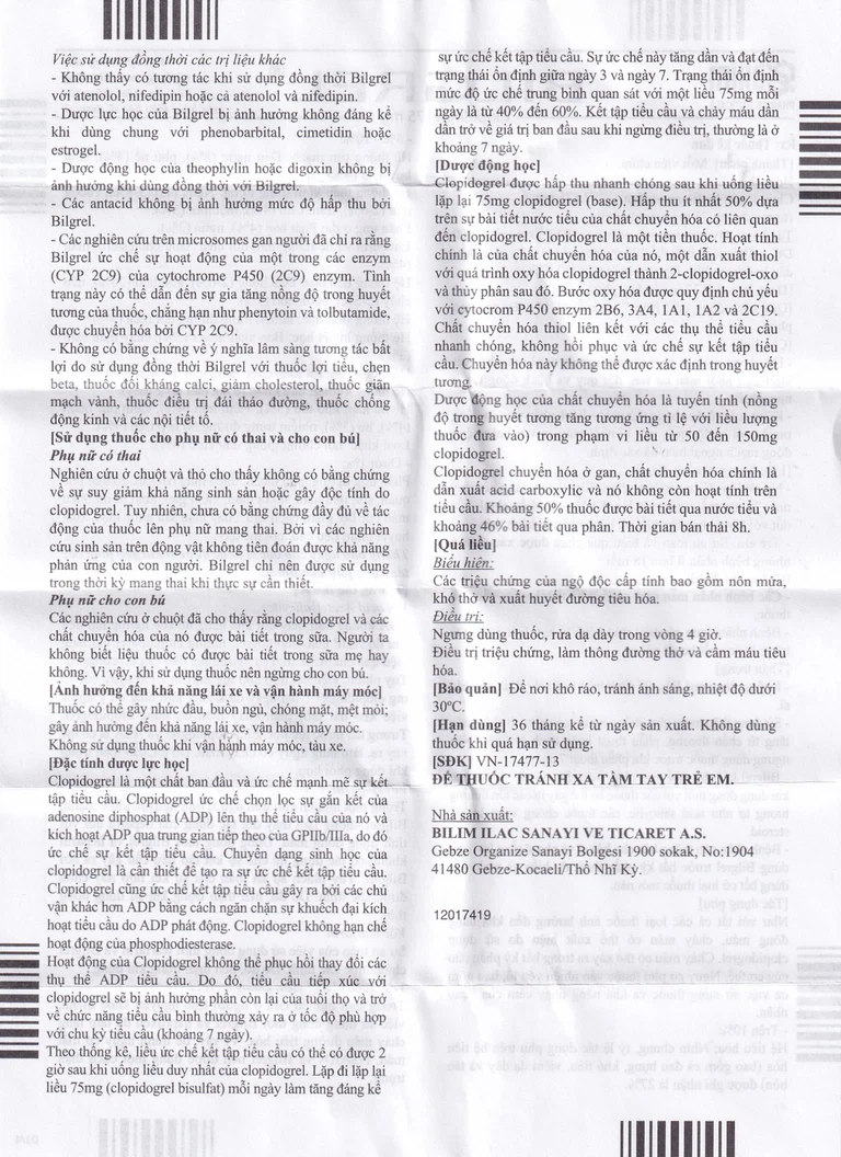 Thuốc Bilgrel 75mg Bilim Ilac điều trị nhồi máu cơ tim, đột quỵ, bệnh động mạch ngoại biên (2 vỉ x 14 viên)