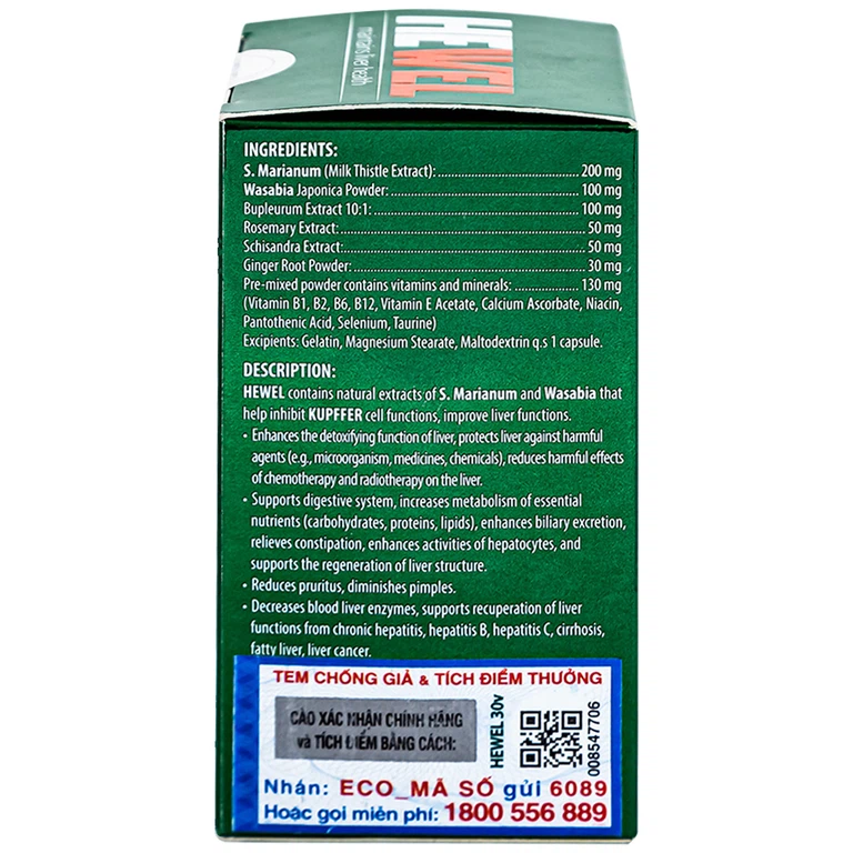 Viên uống Hewel Ecogreen hỗ trợ tăng khả năng thải độc, bảo vệ gan (30 viên)