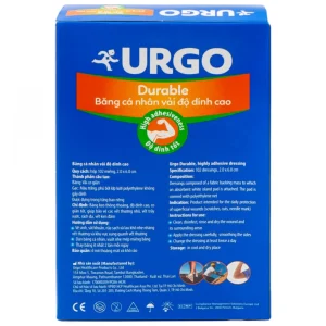 Băng cá nhân vải độ dính cao Urgo Durable size 2cm x 6cm bảo vệ các vết thương nhỏ, vết trầy xước, rách da (102 miếng)