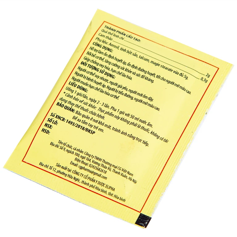 Linh Chi Nhất Long CG hỗ trợ làm ổn định huyết áp, ổn định đường huyết (30 gói)