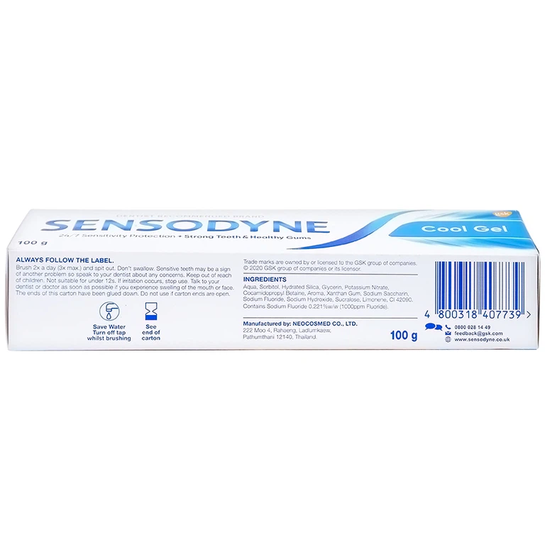 Kem đánh răng Sensodyne Cool Gel mát lạnh, bảo vệ răng ê buốt mỗi ngày (100g)