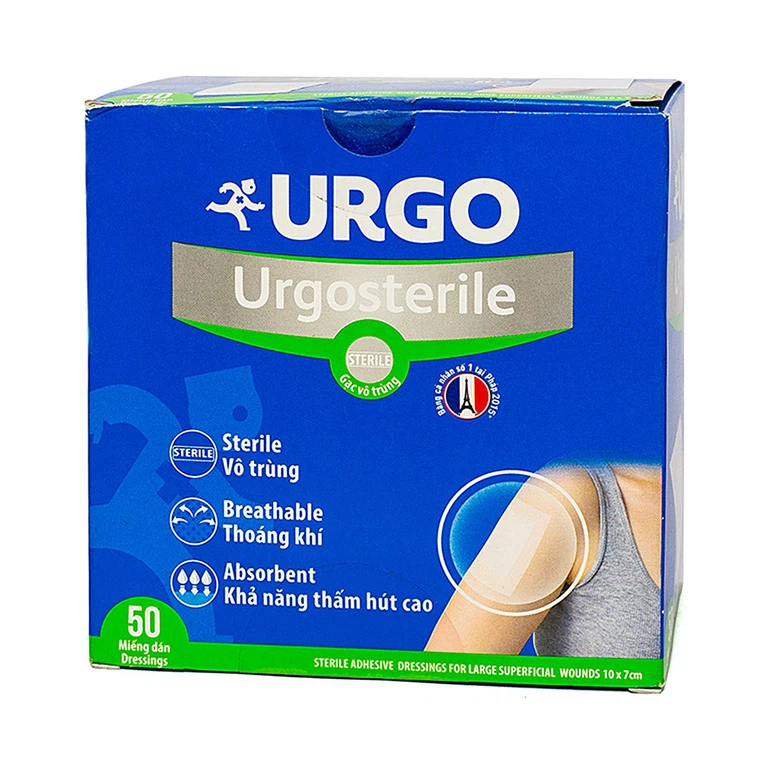 Băng gạc Urgosterile size 10cm x 7cm vô trùng, thoáng khí, khả năng thấm hút cao (50 miếng)