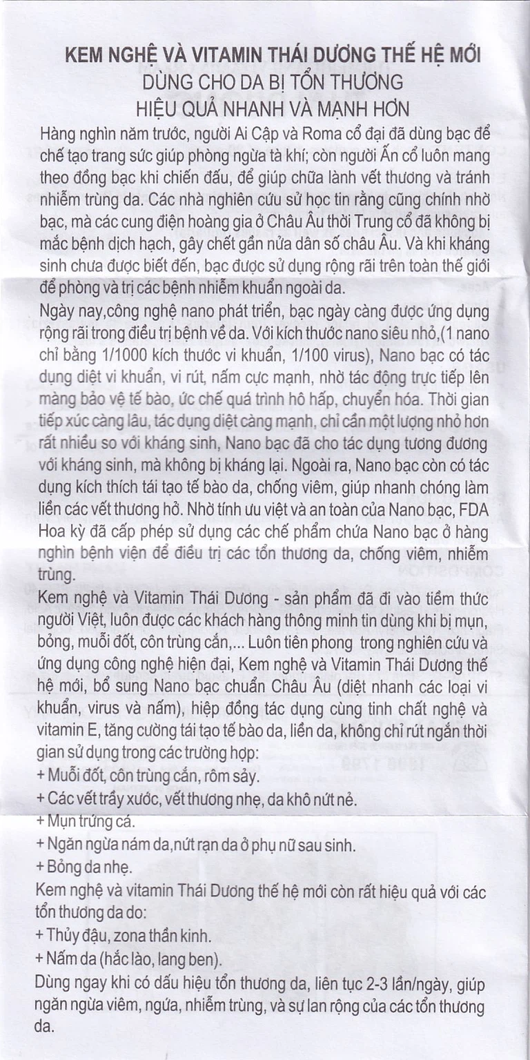 Kem nghệ và vitamin Thái Dương Nano Bạc dưỡng da, nhanh liền sẹo, mờ vết thâm, nám (20g)