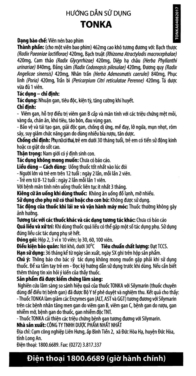 Thuốc Tonka Nhất Nhất bổ gan, giải độc, tái tạo gan (2 vỉ x 10 viên)