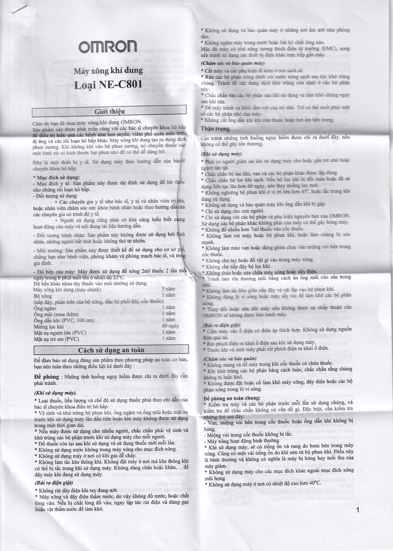 Máy xông khí dung Omron NE-C801 kiểm soát hen suyễn, viêm phế quản mãn tính (1 cái)