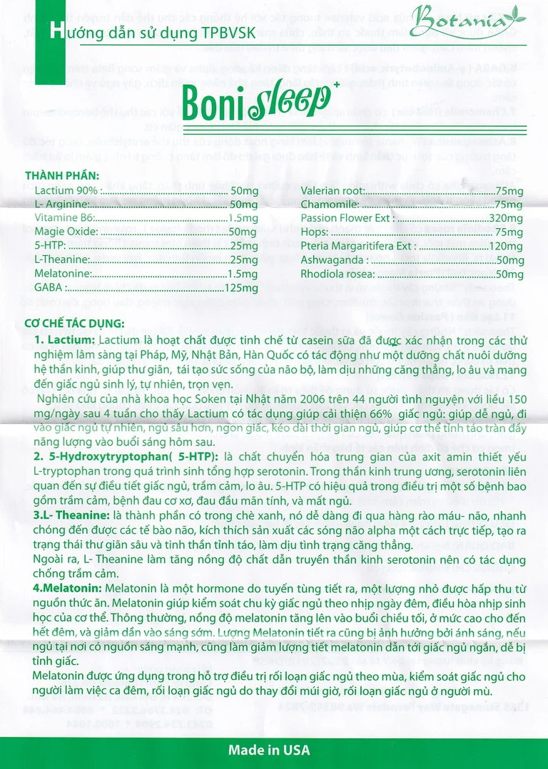 Viên uống Bonisleep Botania giúp an thần, giảm căng thẳng thần kinh (30 viên)