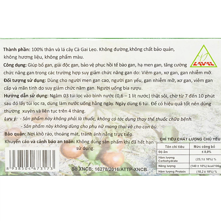 Trà túi lọc Cà Gai Leo Lava hỗ trợ bổ gan, giải độc gan, hạ men gan (5g x 30 túi)