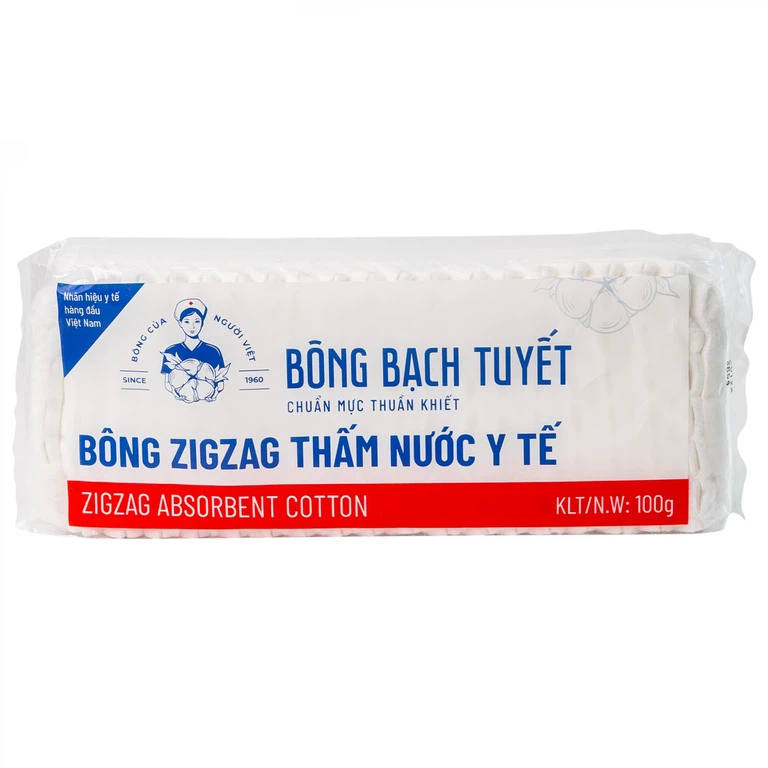 Bông Zigzag y tế thấm nước Bạch Tuyết dùng trong chăm sóc cá nhân và y tế (100g)