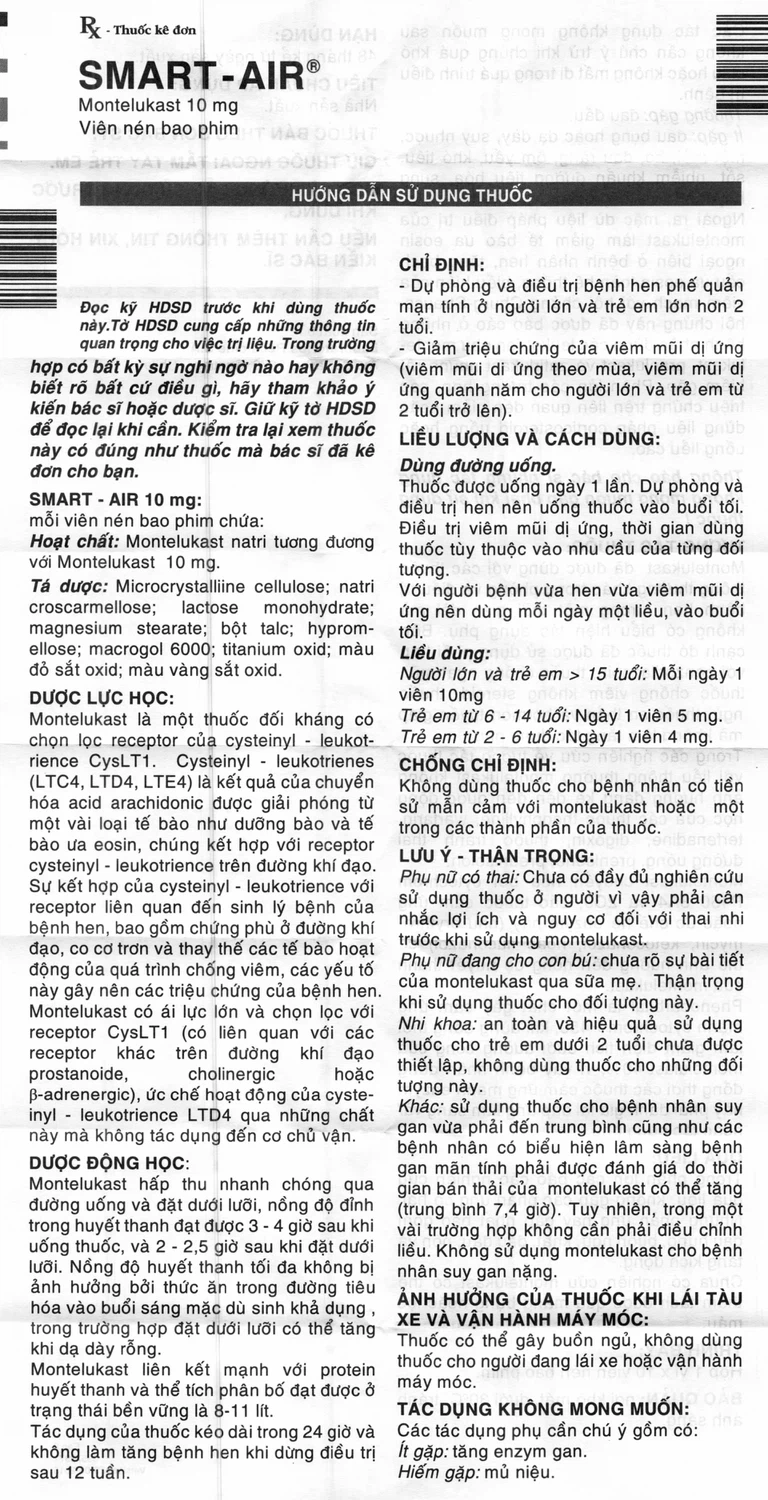 Thuốc Smart-Air 10mg Abbott điều trị hen phế quản mạn tính (1 vỉ x 10 viên)