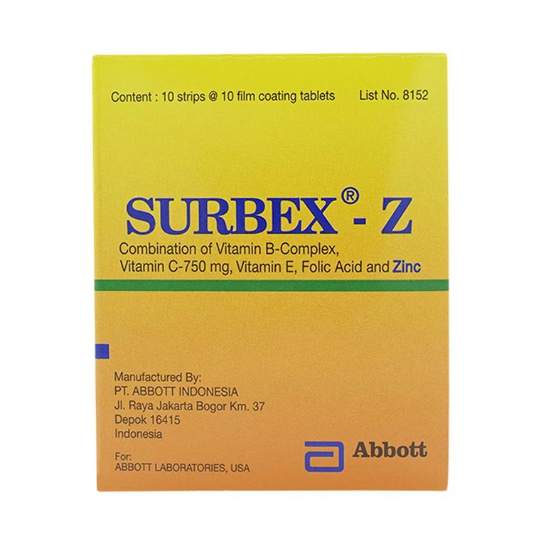 Thuốc Surbex-Z Abbott điều trị chứng thiếu các vitamin nhóm B, vitamin C và kẽm (10 vỉ x 10 viên)