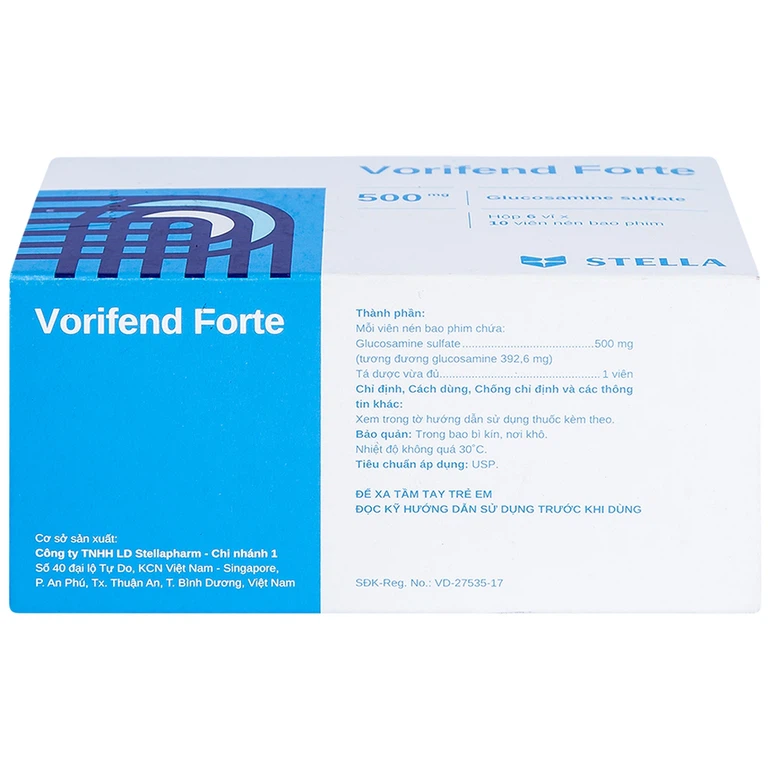 Thuốc Vorifend Forte 500mg Stella giảm triệu chứng của thoái hoá khớp gối (6 vỉ x 10 viên)