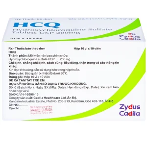 Thuốc HCQ 200mg Zydus Cadila điều trị sốt rét cấp tính, lupus ban đỏ (10 vỉ x 10 viên)