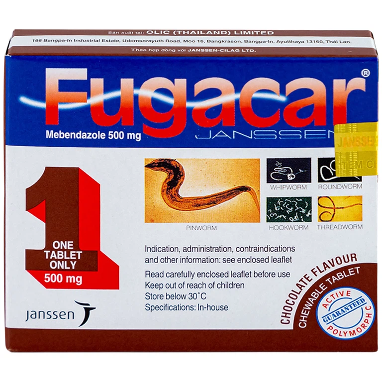 Thuốc Fugacar Janssen hương socola điều trị nhiễm một hay nhiều loại giun đường ruột (1 viên)