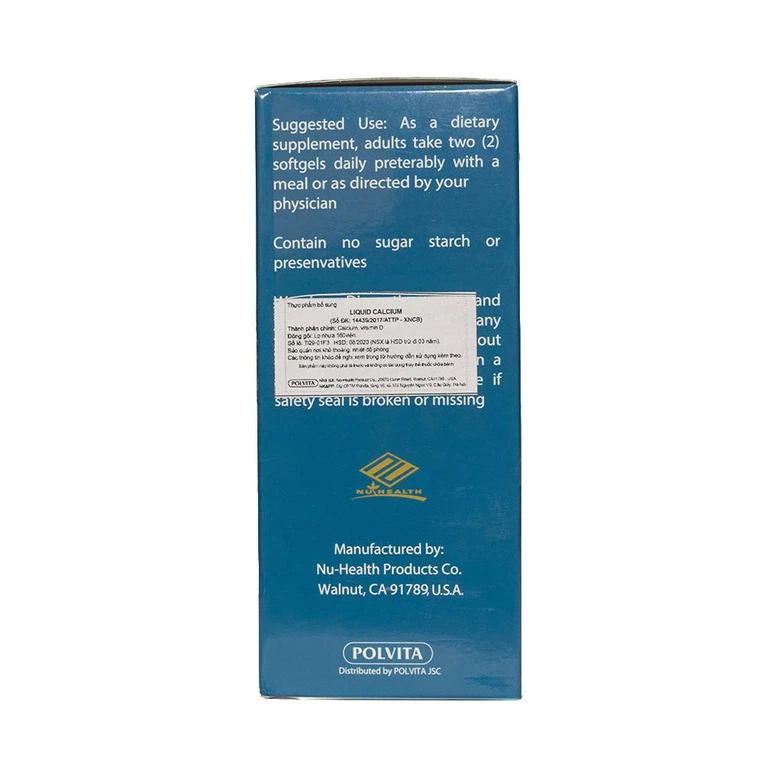 Viên uống Liquid Calcium Nu-Health bổ sung canxi, vitamin D cần thiết cho cơ thể (160 viên)