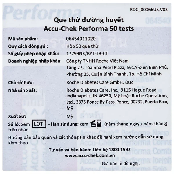 Que thử đường huyết Accu-Chek Performa (50 que)