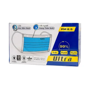 Khẩu trang y tế Perfetta Ultra màu xanh 3 lớp hỗ trợ ngăn khói, bụi (40 hộp x 35 cái)