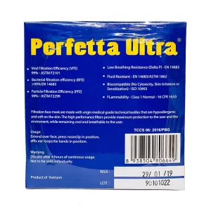 Khẩu trang y tế Perfetta Ultra màu xanh 3 lớp hỗ trợ ngăn khói, bụi (40 hộp x 35 cái)