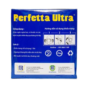 Khẩu trang y tế Perfetta Ultra màu xanh 3 lớp hỗ trợ ngăn khói, bụi (40 hộp x 35 cái)