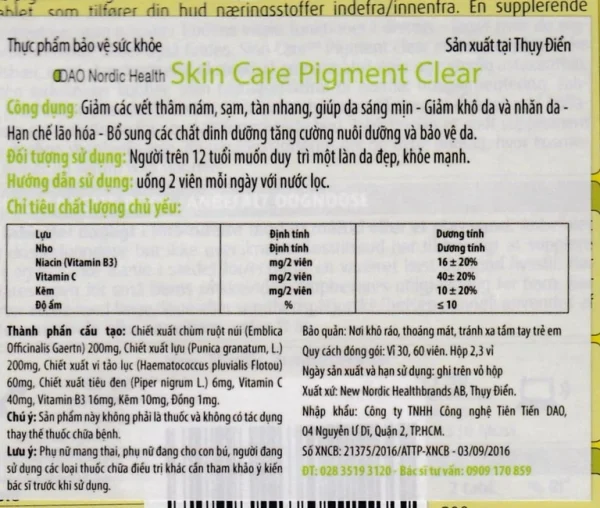 Thực phẩm bảo vệ sức khỏe Skin Care Pigment Clear
